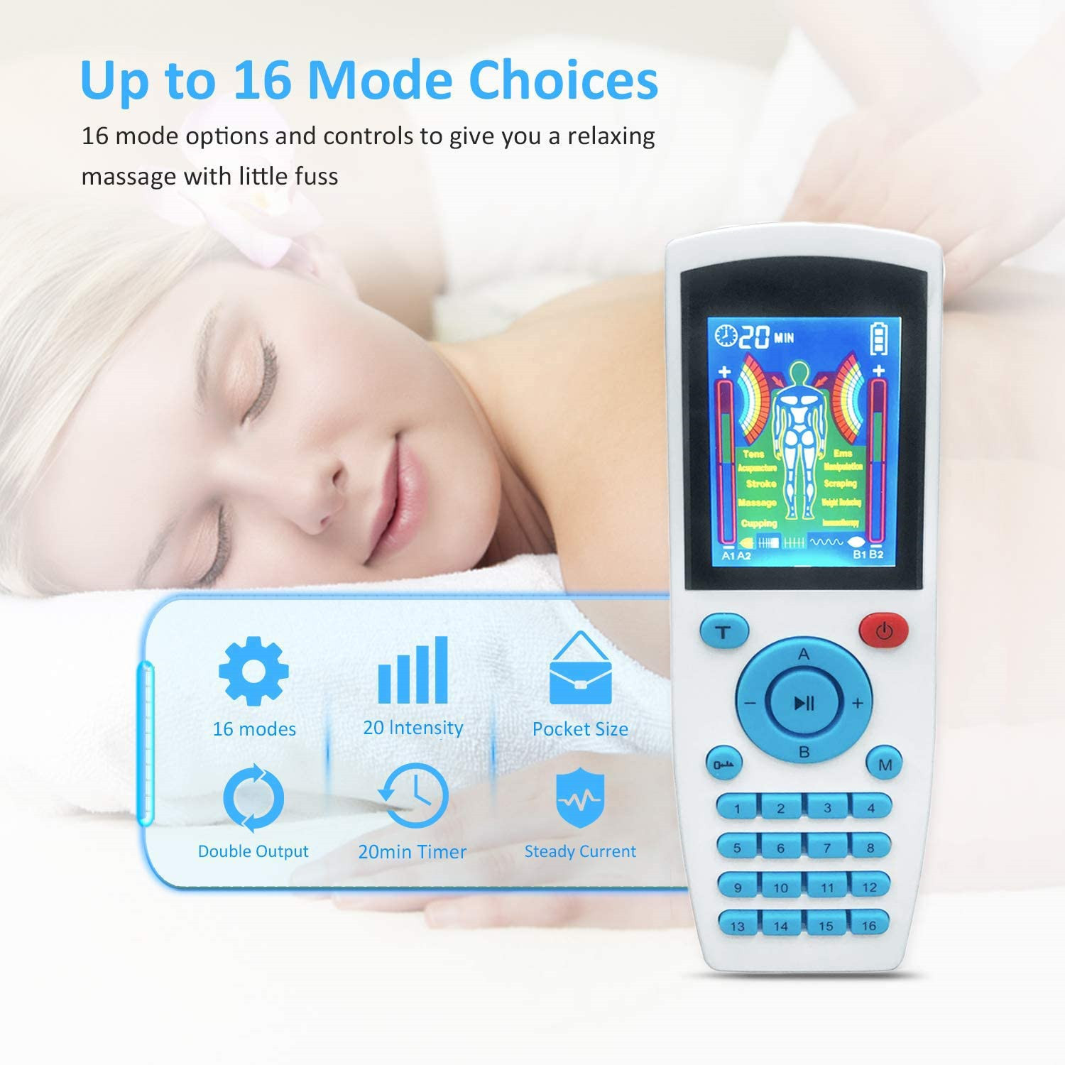 TENS 16 Modes Color Screen Digital Meridian Massager EMS Pulse Physiotherapy - Image 2