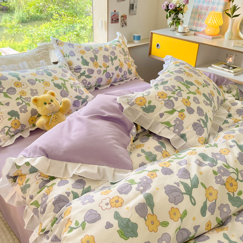 Small Floral Cotton Four-piece Bed Princess Style - Image 16