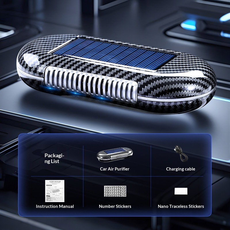 Solar Powered Car Air Purifier Ozone Generator Odor Remover Auto Interior Disinfection Device With Parking Number Plate Display - Image 6
