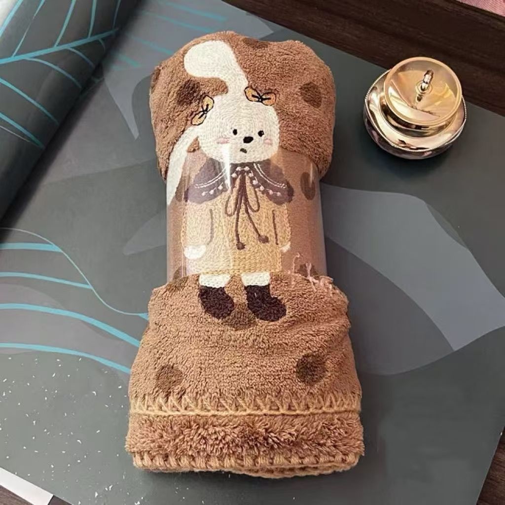 Thickened Oversized Towel With Embroidered Border And Printed Design - Image 4