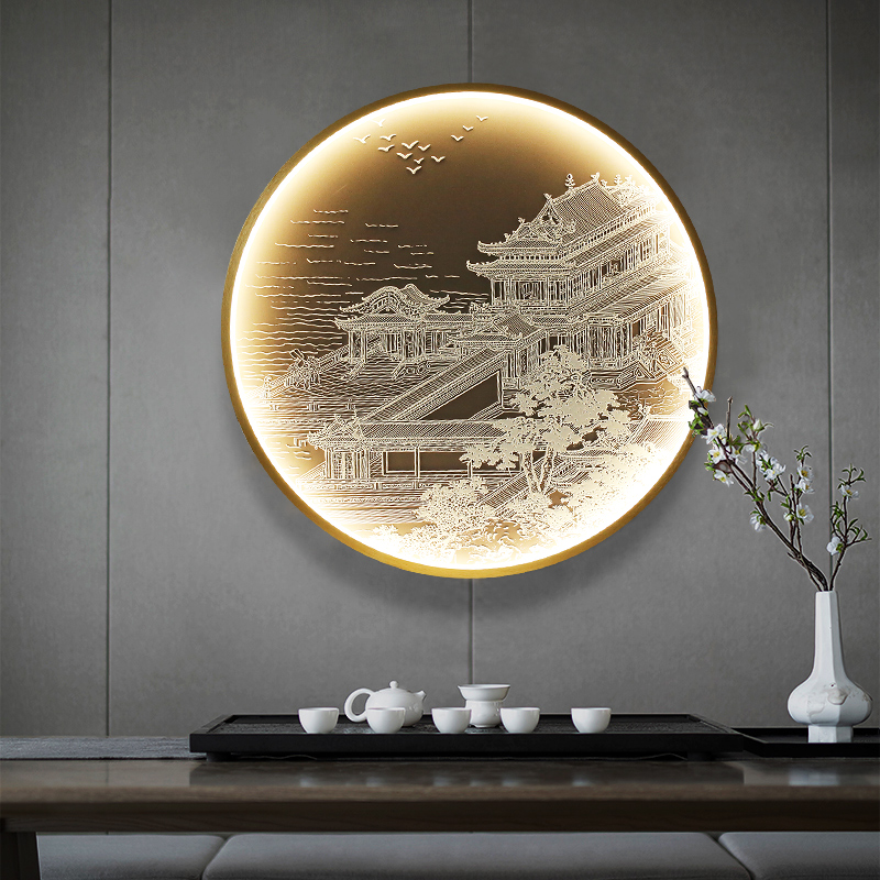 Three Dimensional Relief Entryway Decorative Painting Lamp Circular Background Wall Landscape Mural Lamp - Image 12