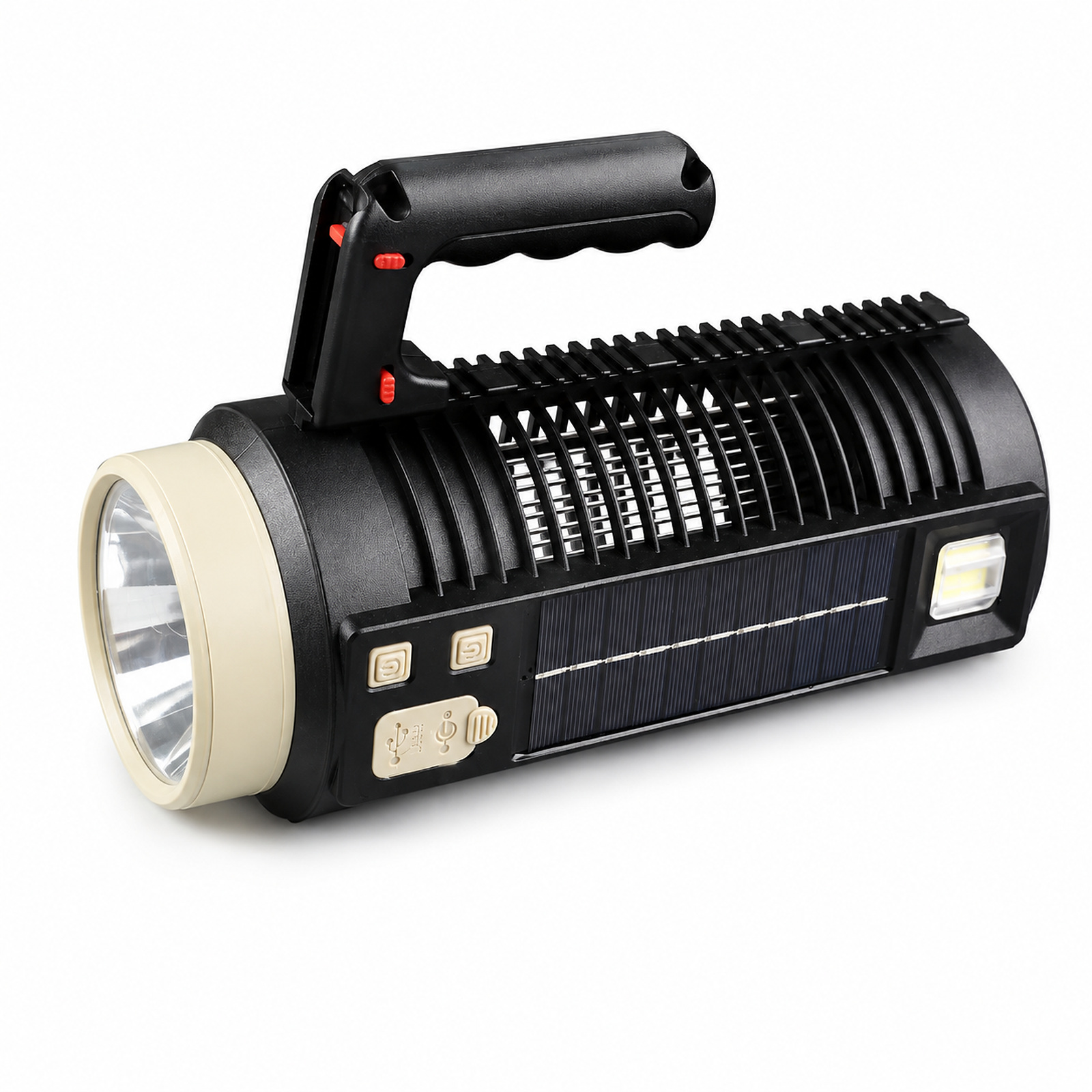 Solar Powered Rechargeable Battery Display Power Bank Function LED Flashlight W5170 Black 2000LM Portable Torch