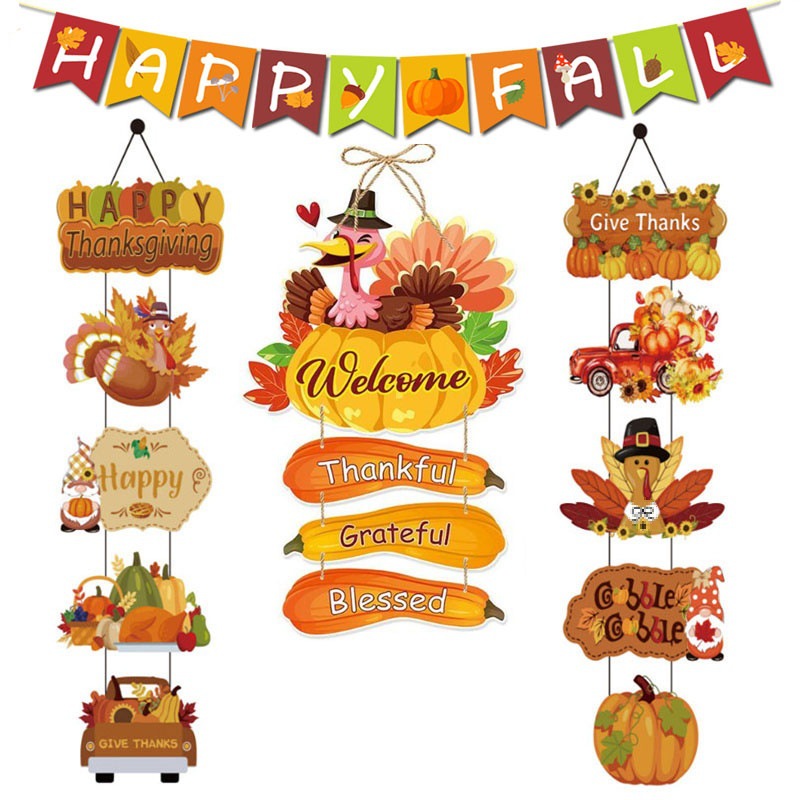 Thanksgiving Decoration Couplet Autumn Harvest Maple Leaf Hanging Flag Turkey Pumpkin Listing - Image 5