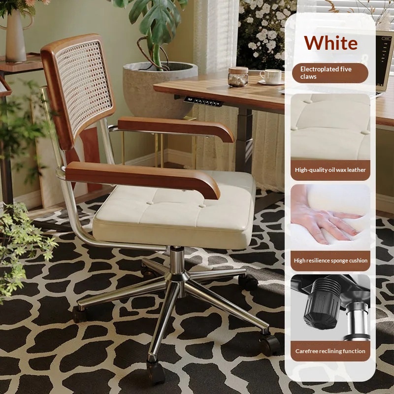 Retro-style Home Office Computer Chair Made From Imitation Rattan - Image 3