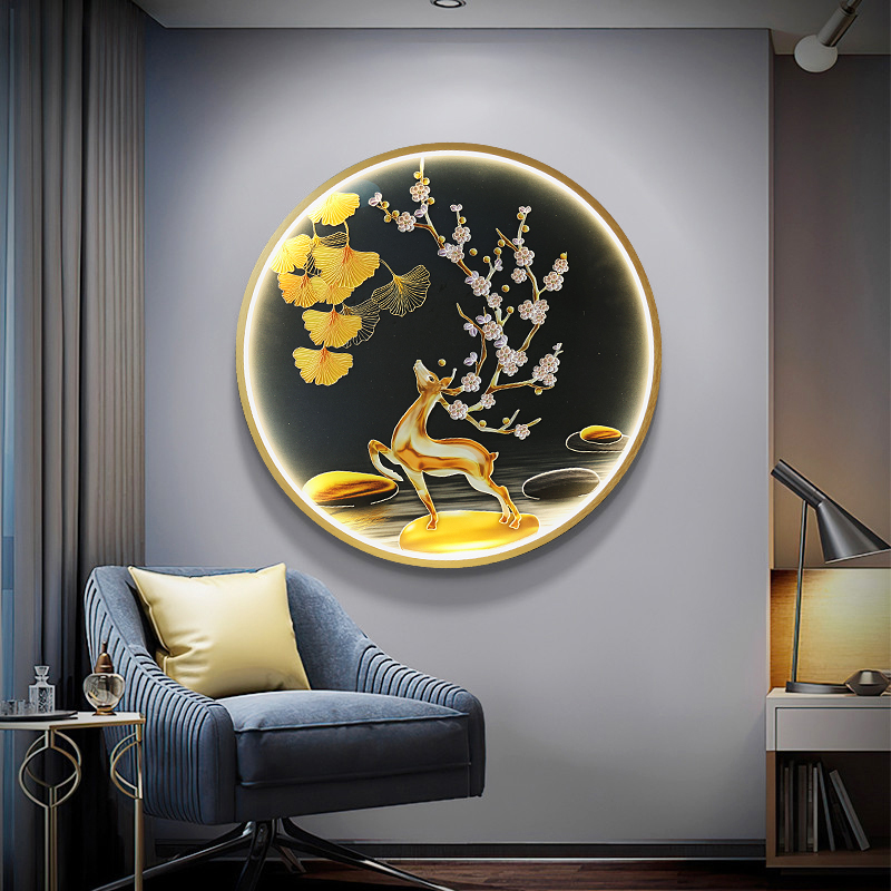 Three Dimensional Relief Entryway Decorative Painting Lamp Circular Background Wall Landscape Mural Lamp - Image 9