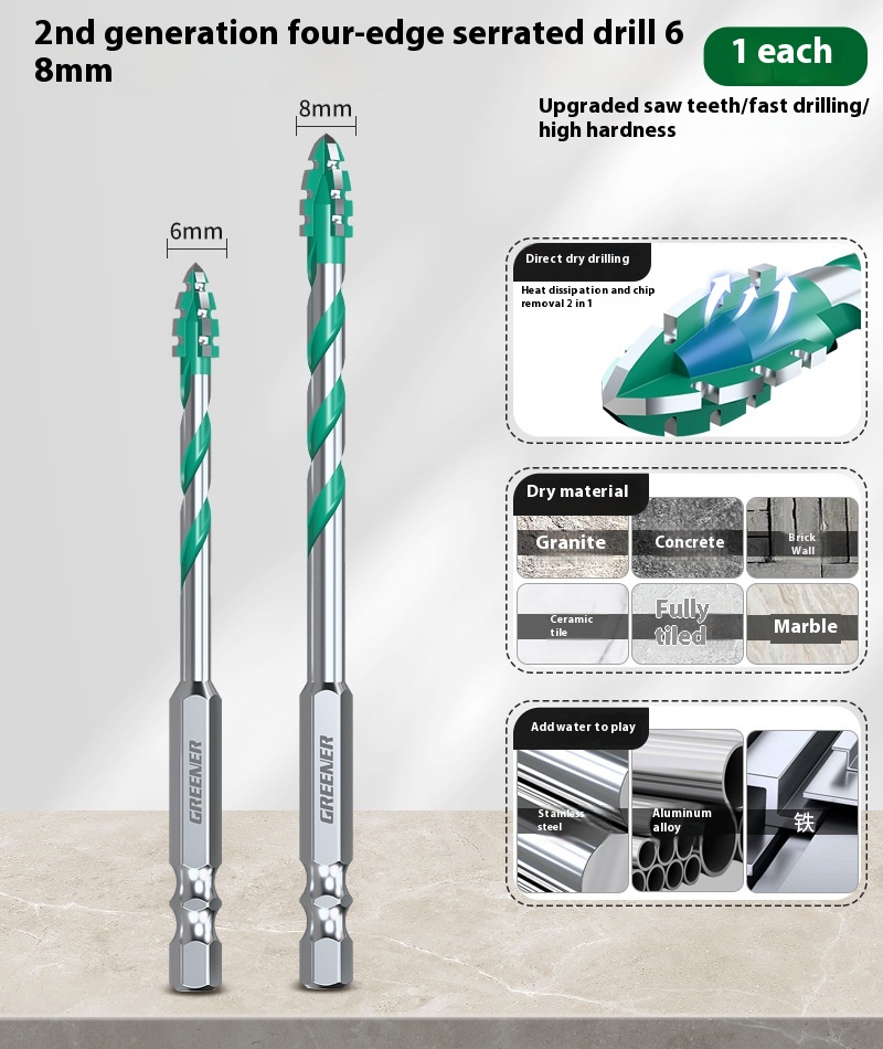 Four-blade Serrated Eccentric Bit Tile Concrete Punching Special - Image 6