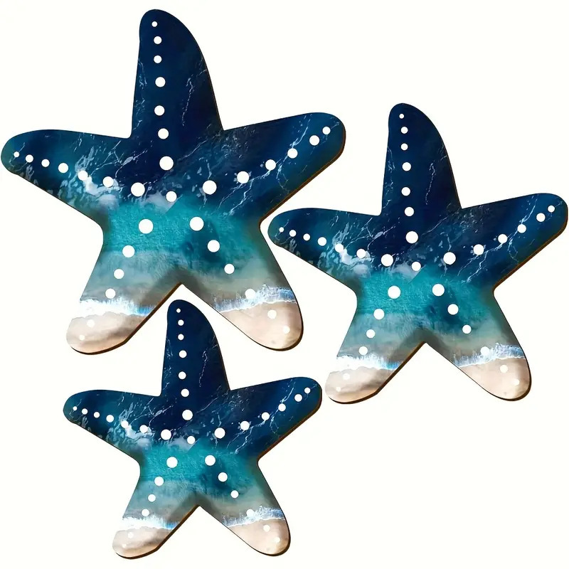 Wooden Decoration With A Starfish Wave And Polka-dot Pattern