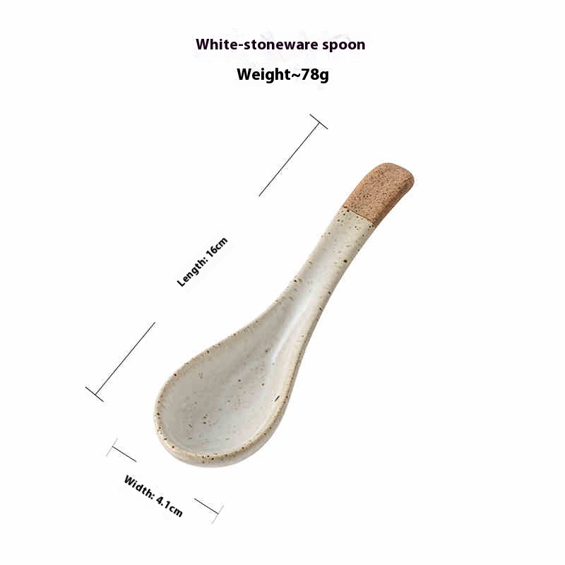 Retro Small Spoon Handmade Coarse Pottery Short Handle Small Spoon