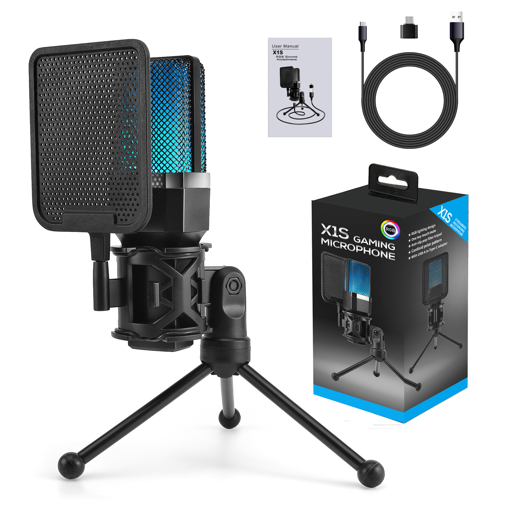Desktop Noise Reduction Capacitor RGB Seven-color Luminous Holder Of Microphone Suit