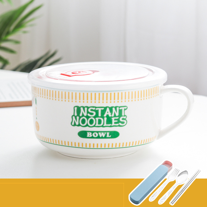 Japanese Creative Ceramic Instant Noodle Bowl With Lid - Image 13