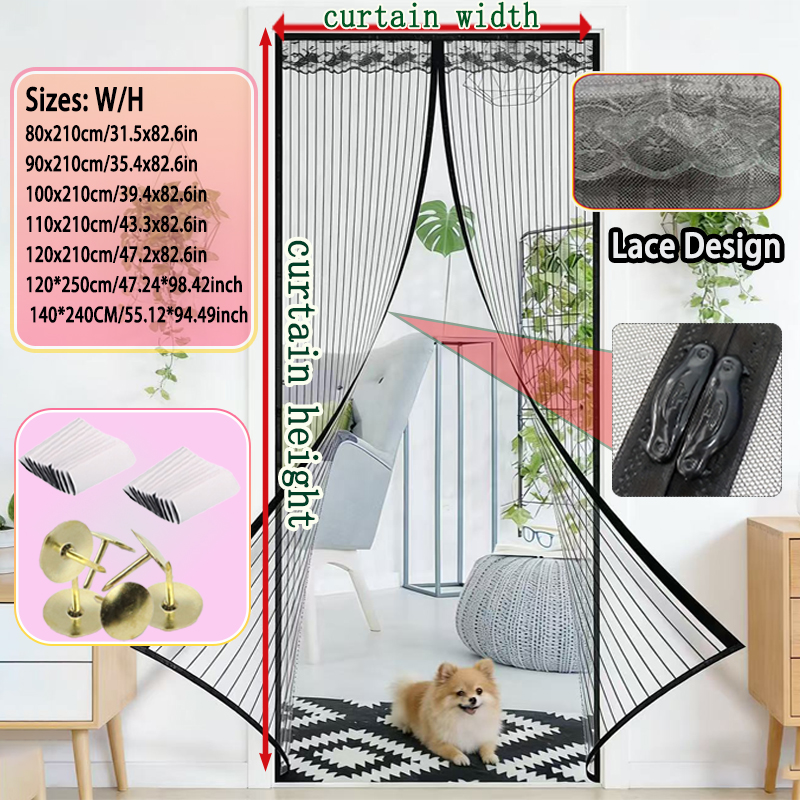 1 Easy-to-install Magnetic Screen Door - Pet-friendly, No-drill Mesh Curtain With Auto-close Feature, Durable And Weather-resistant, Includes Thumbtacks And Double-sided Tape, Perfect For Wooden And A