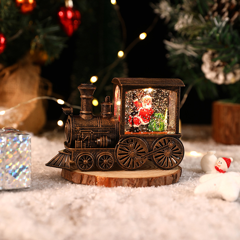 New Christmas Decoration Santa Claus Water Injection Brush Gold Train Decoration Small Night Lamp Christmas Gift - Image 3