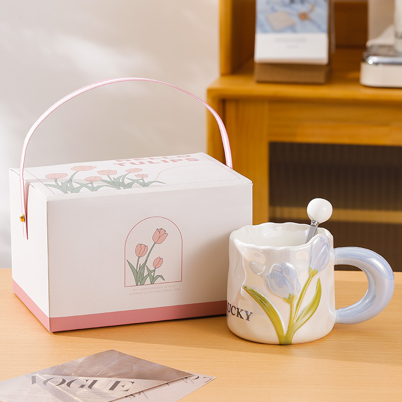 Creative Tulip Ceramic Cute High Appearance Gift Couple Coffee Mug - Image 6