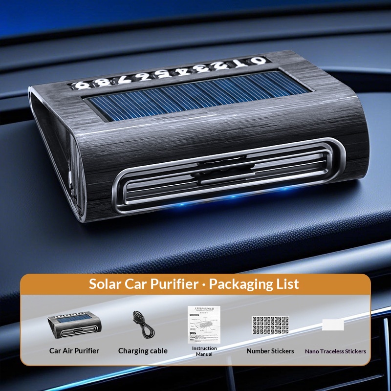 Solar Powered Car Air Purifier Ozone Generator Odor Remover Auto Interior Disinfection Device With Parking Number Plate Display - Image 3