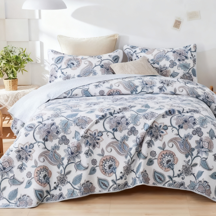 All Cotton Three-piece Bed Cover Set Water Scrubbing Quilt European Quilted Bed Sheet