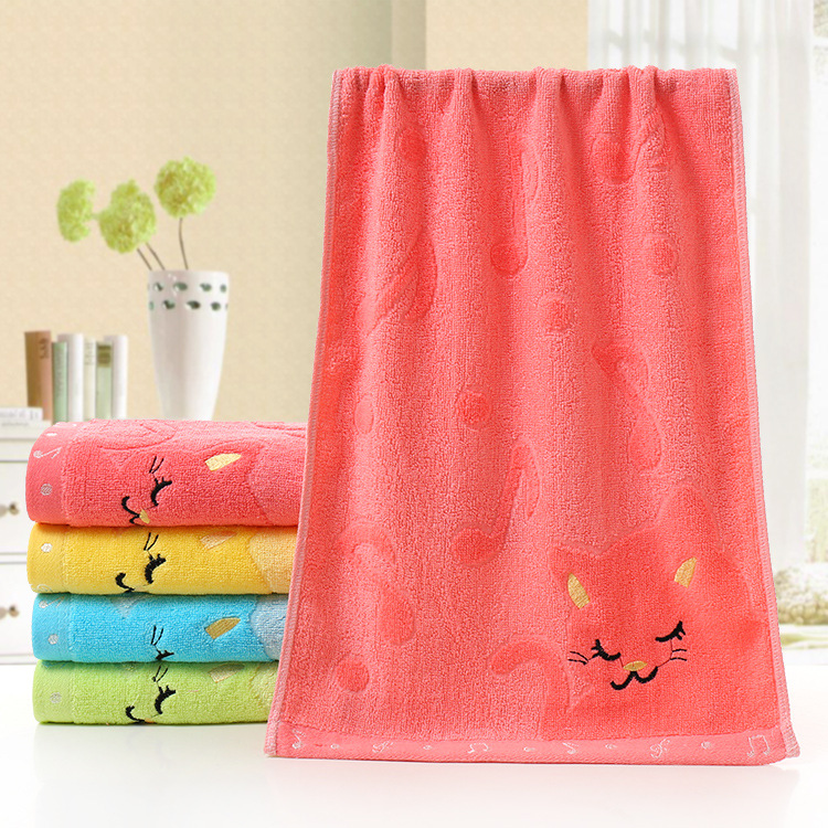 Bamboo Fiber Children's Jacquard Embroidery Notes Cat Small Towel - Image 3