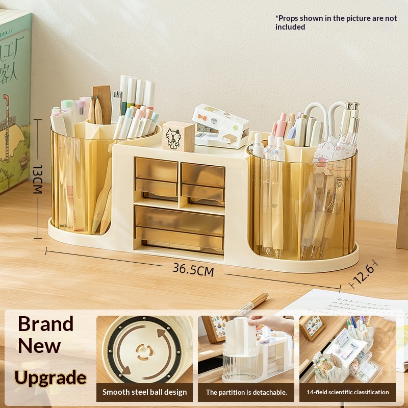 Drawer-equipped Creative Double-rotating Storage Boxluxury-style Pen Holder For The Office Desk - Image 5