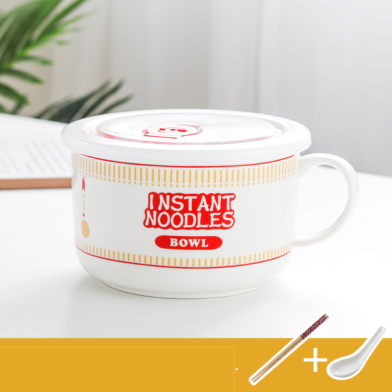 Japanese Creative Ceramic Instant Noodle Bowl With Lid - Image 3