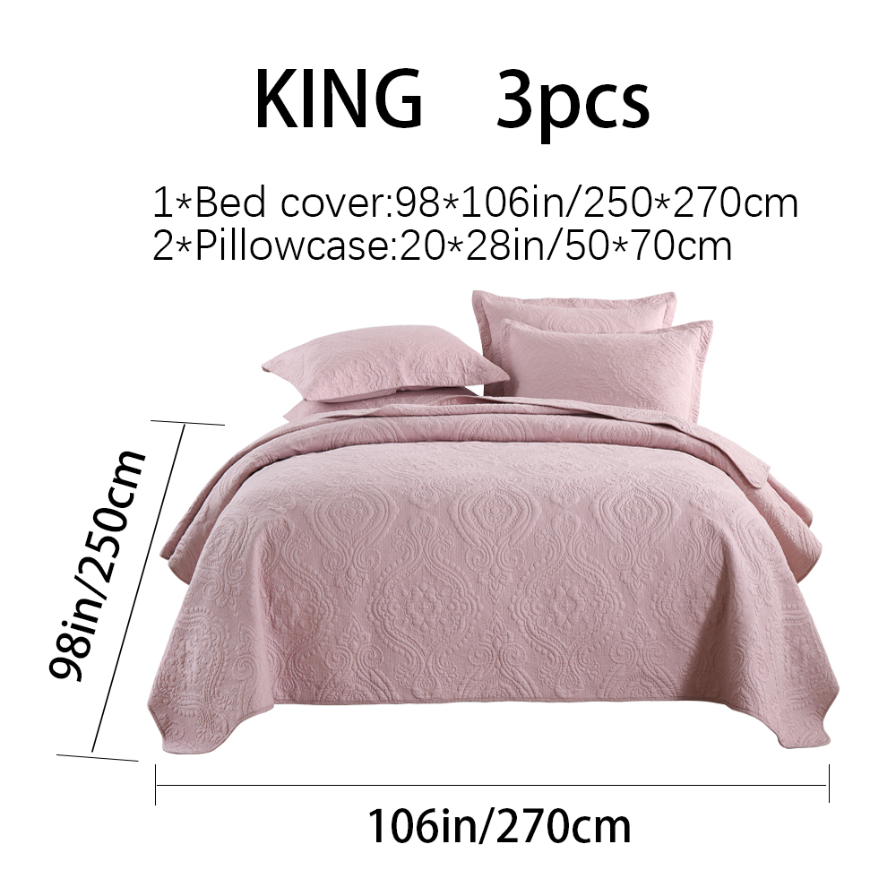 3-Piece Damascus Quilted Bedspread Set Embossed Quilting Cotton Filled Reversible Coverlet Skin-Friendly Soft Breathable Non-Slip Anti-Wrinkle No Static Electricity All-Season Lightweight Bedding - Image 2