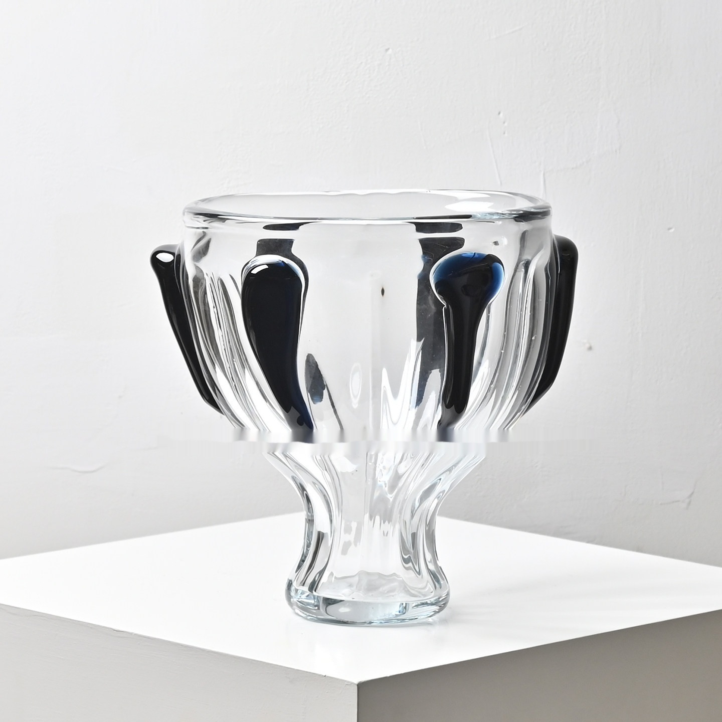 Vintage Tall Transparent Glass Fruit Bowl