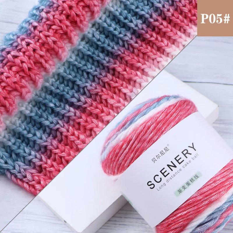 Segment Dyed Rainbow Color Gradient Hand-woven Diy Thread Clothes Scarf Hat Cake Yarn - Image 2