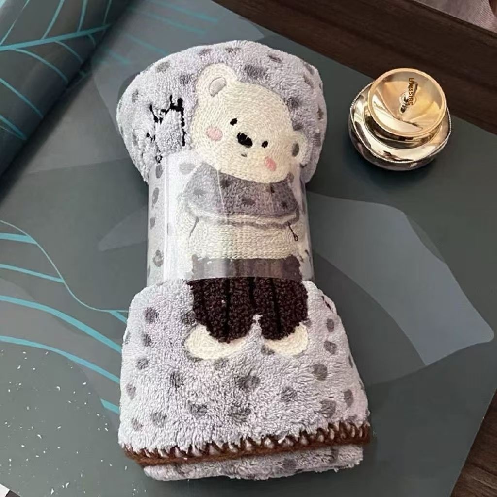 Thickened Oversized Towel With Embroidered Border And Printed Design - Image 3