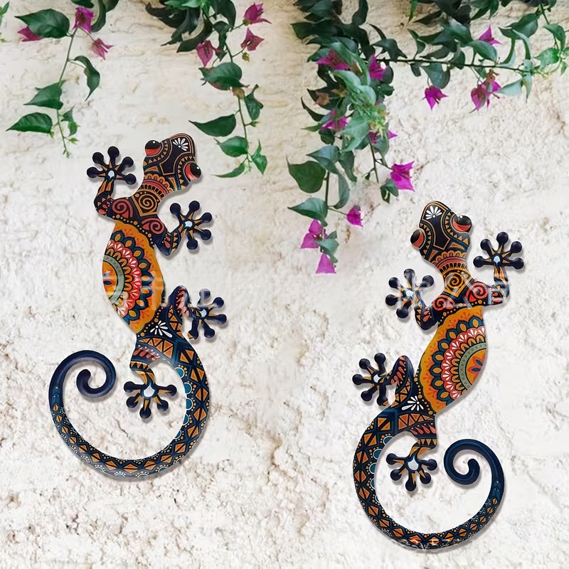 Metal Wall Decoration Colorful Gecko Wrought Iron For The Living Room