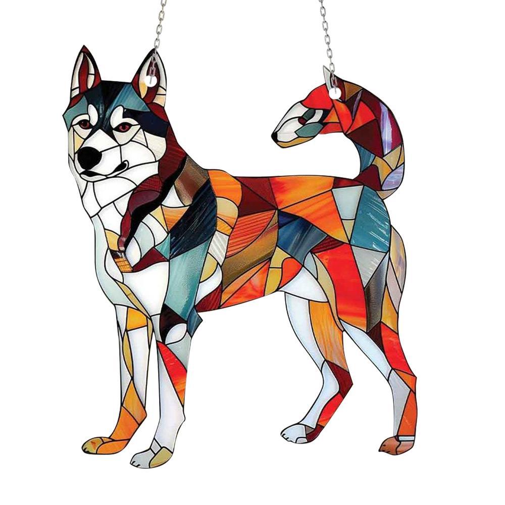 Pet Dog Color Acrylic Pendant Gift Window Hanging Sun Catcher Chain