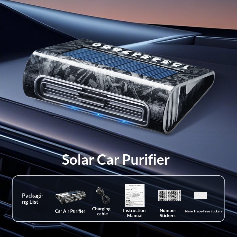 Solar Powered Car Air Purifier Ozone Generator Odor Remover Auto Interior Disinfection Device With Parking Number Plate Display - Image 4