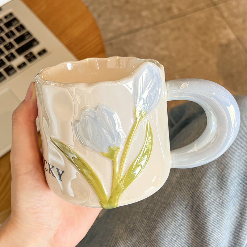 Creative Tulip Ceramic Cute High Appearance Gift Couple Coffee Mug - Image 4