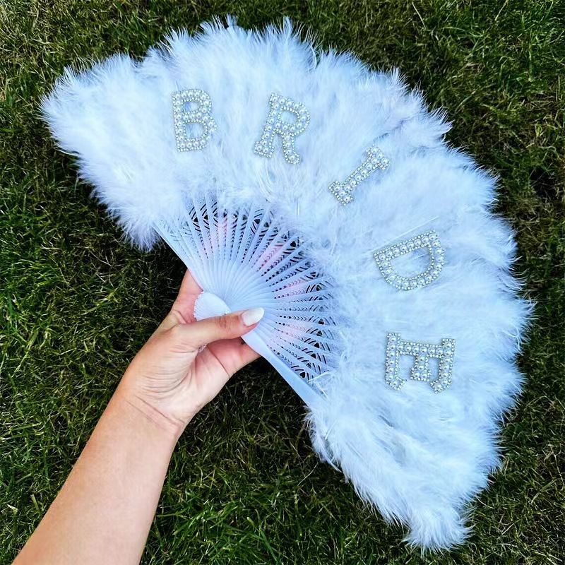 Pearl White Bridal Feather Decorative Folding Fan