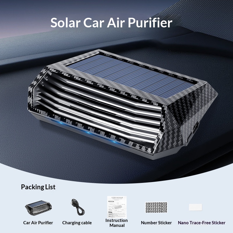 Solar Powered Car Air Purifier Ozone Generator Odor Remover Auto Interior Disinfection Device With Parking Number Plate Display - Image 2