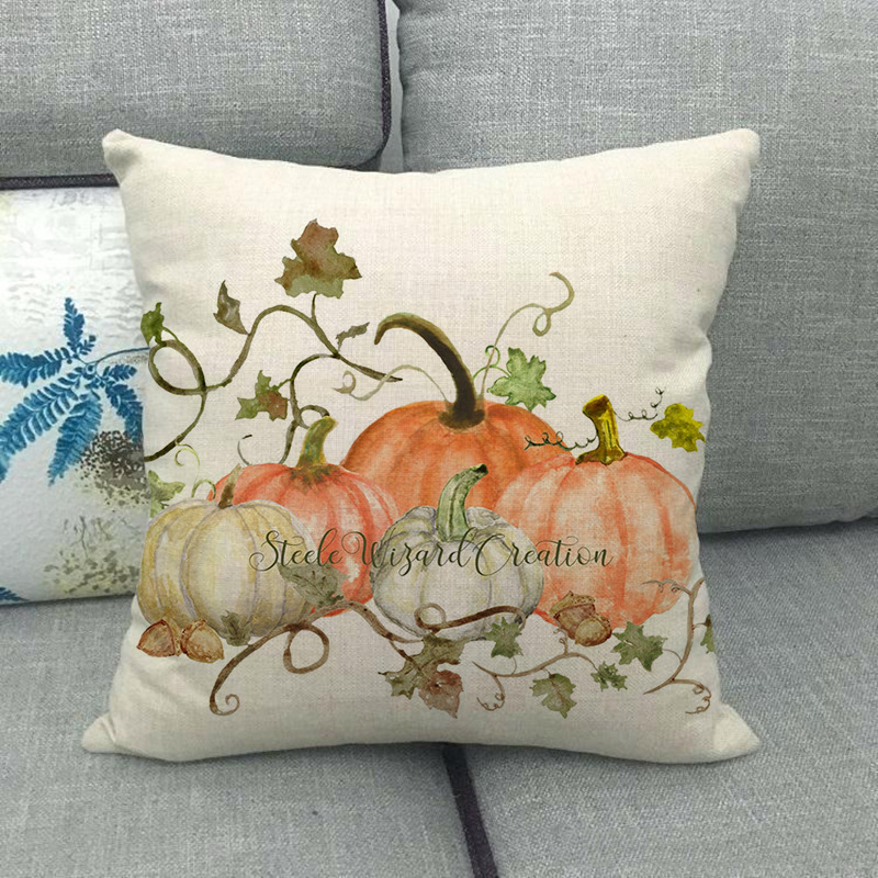 Painted pumpkin linen pillowcase - Image 12