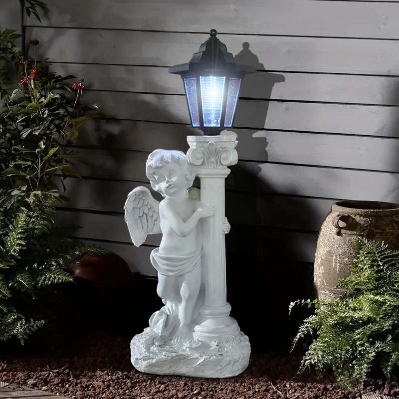 Antique Roman Column Angel Solar-Powered Lamp Ornament Garden Balcony Landscape Light