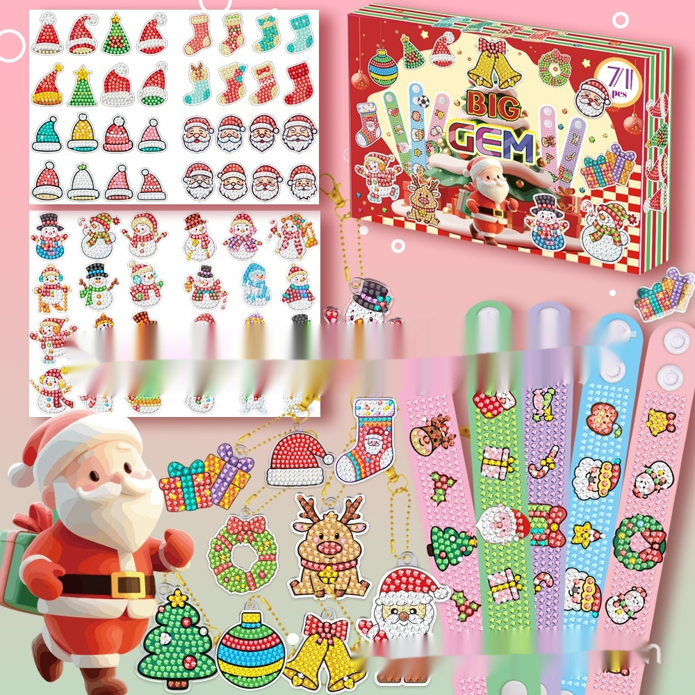 Christmas-themed 1-box Set Of 71-piece Crystal Round-diamond Mosaic Stickers