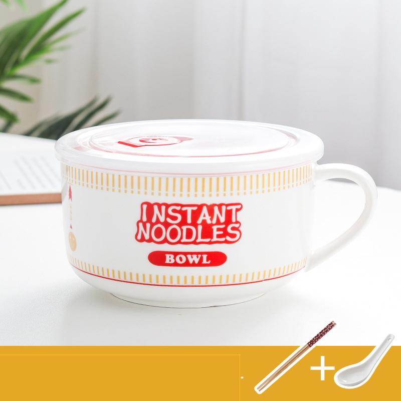 Japanese Creative Ceramic Instant Noodle Bowl With Lid - Image 4