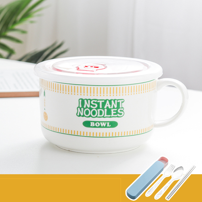 Japanese Creative Ceramic Instant Noodle Bowl With Lid - Image 14