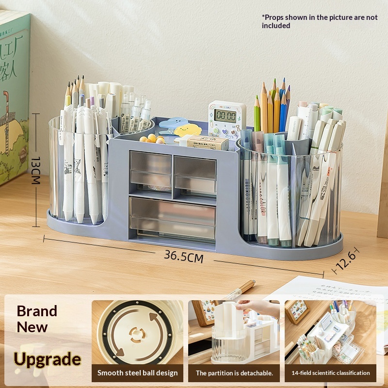 Drawer-equipped Creative Double-rotating Storage Boxluxury-style Pen Holder For The Office Desk - Image 3