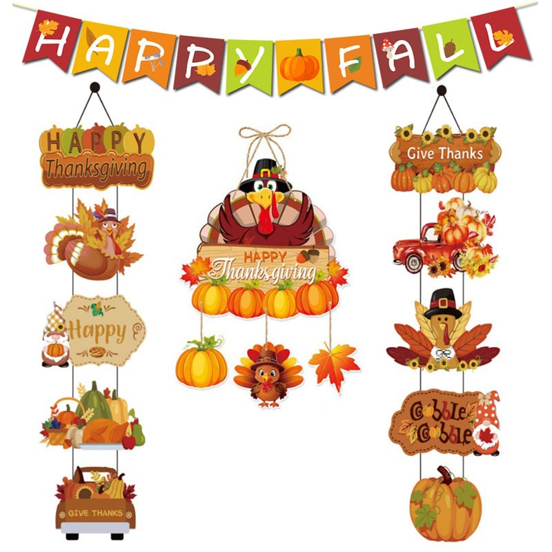 Thanksgiving Decoration Couplet Autumn Harvest Maple Leaf Hanging Flag Turkey Pumpkin Listing - Image 2