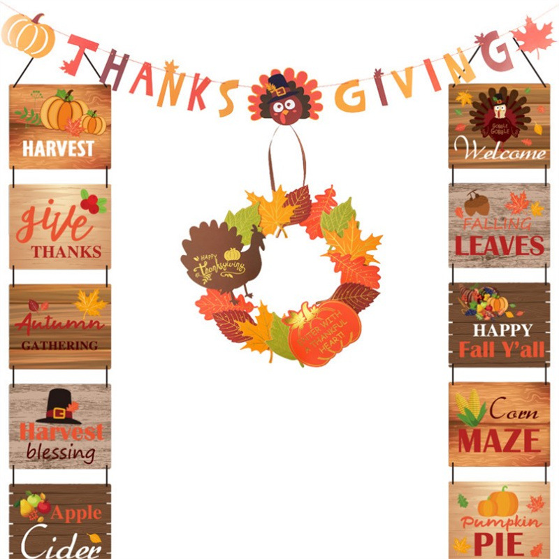 Thanksgiving Decoration Couplet Autumn Harvest Maple Leaf Hanging Flag Turkey Pumpkin Listing - Image 7