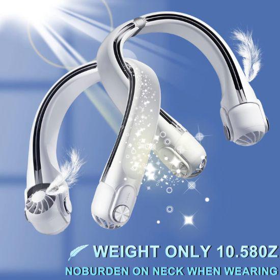Neck Hanging Bladeless Fan White Luxury Style 3 Gears 2000-4000mAh USB Rechargeable Retractable Air Outlet 3-6H Battery Life