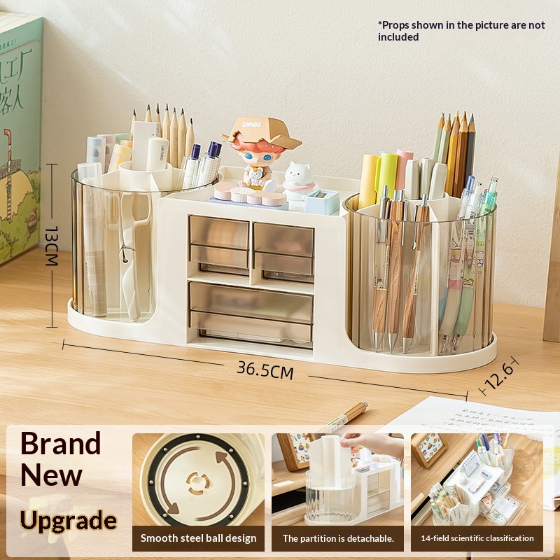 Drawer-equipped Creative Double-rotating Storage Boxluxury-style Pen Holder For The Office Desk - Image 4