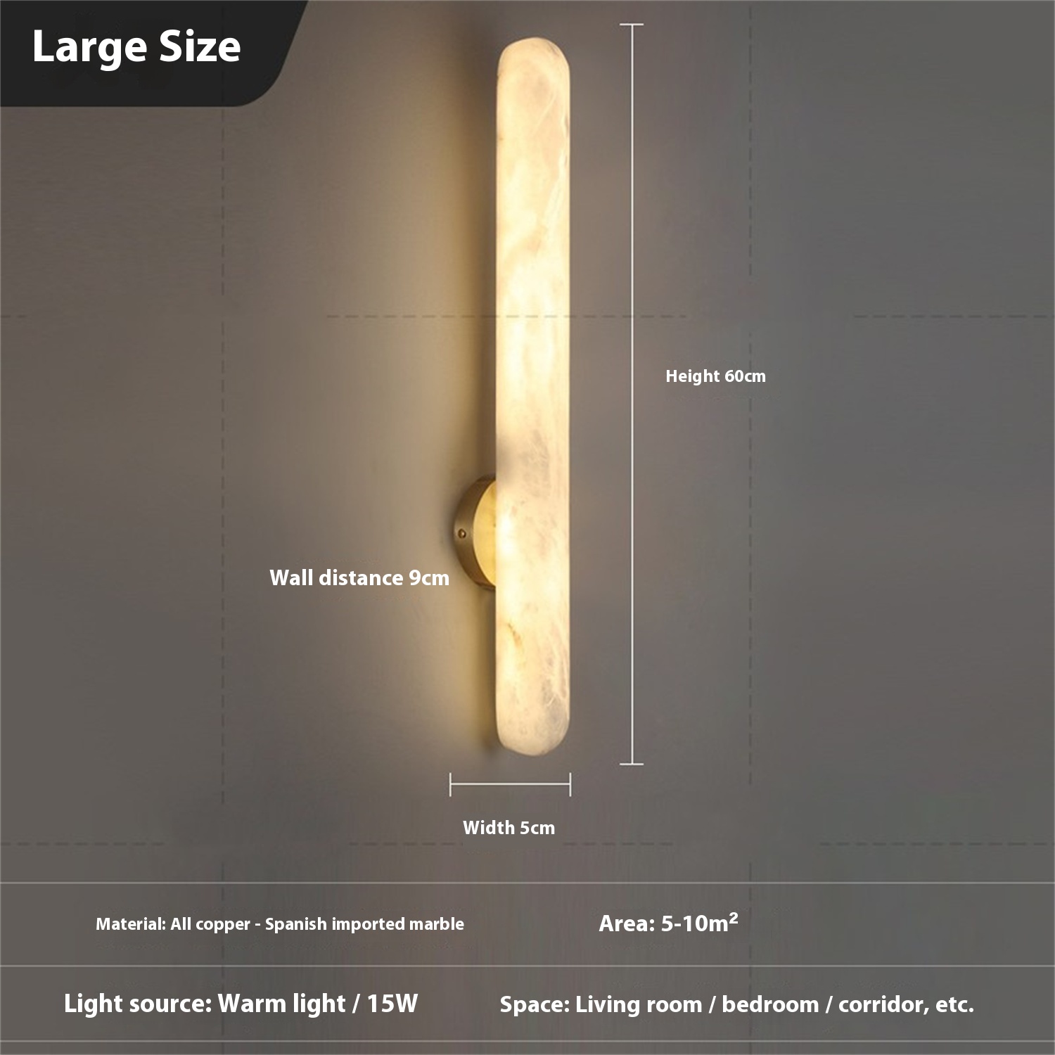 Modern Minimalist Bedroom Bedside Copper Marble Wall Lamp