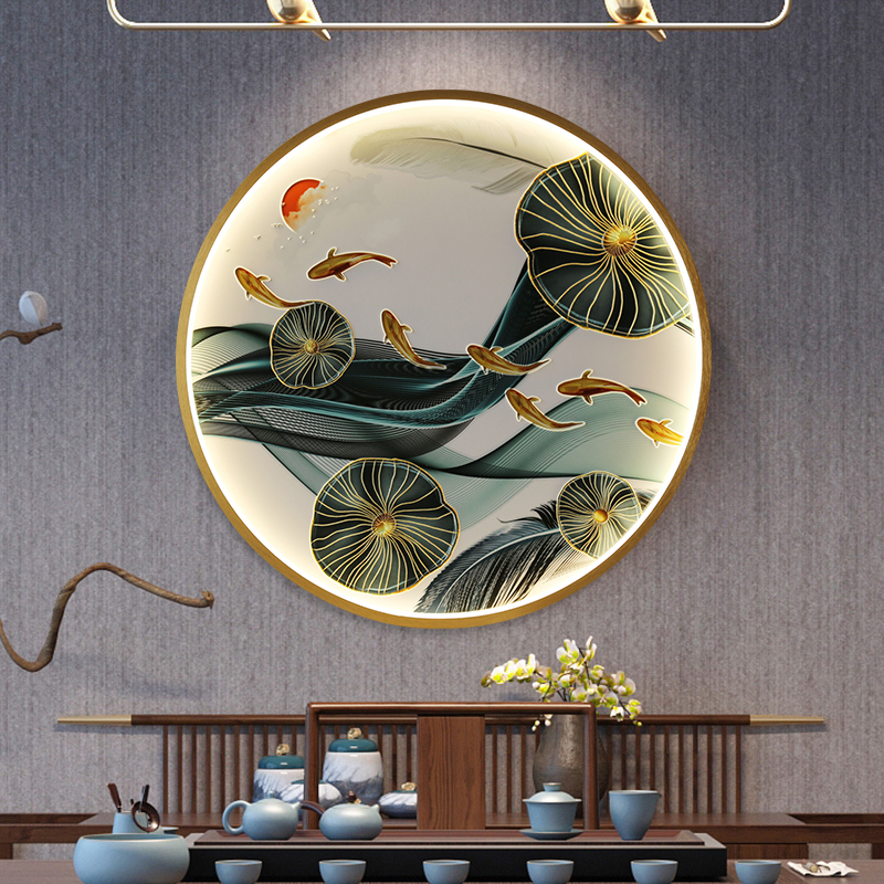 Three Dimensional Relief Entryway Decorative Painting Lamp Circular Background Wall Landscape Mural Lamp - Image 7