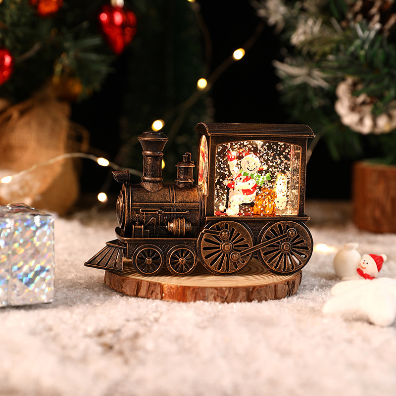 New Christmas Decoration Santa Claus Water Injection Brush Gold Train Decoration Small Night Lamp Christmas Gift - Image 4