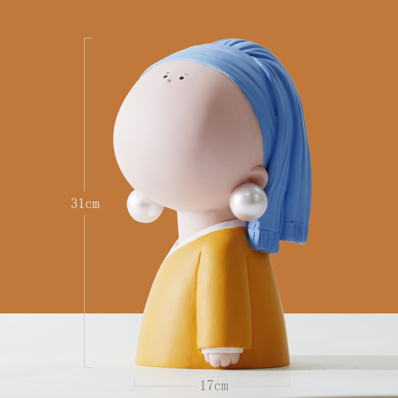 Artistic Girl With Pearl Earrings In The Living Room Entrance Entrance Key Storage Tray Decoration - Image 4