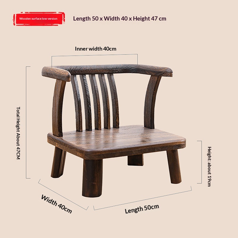 Solid Wood Low-back Chair With A Japanese-style Tatami Seat Cushion Perfect For Bay Windows And Balcony Relaxation