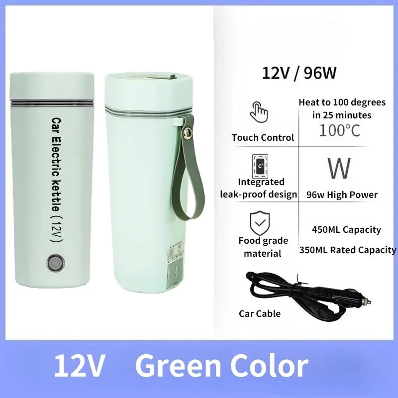 12V Car Kettle Water Boiler Integrated Leak-proof Design Safety Valve 96W High Power Fast Heating Portable Electric Cup
