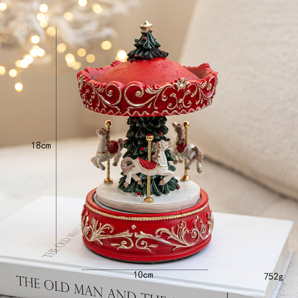 Christmas Resin Carousel Christmas Tree Mechanical Music Box