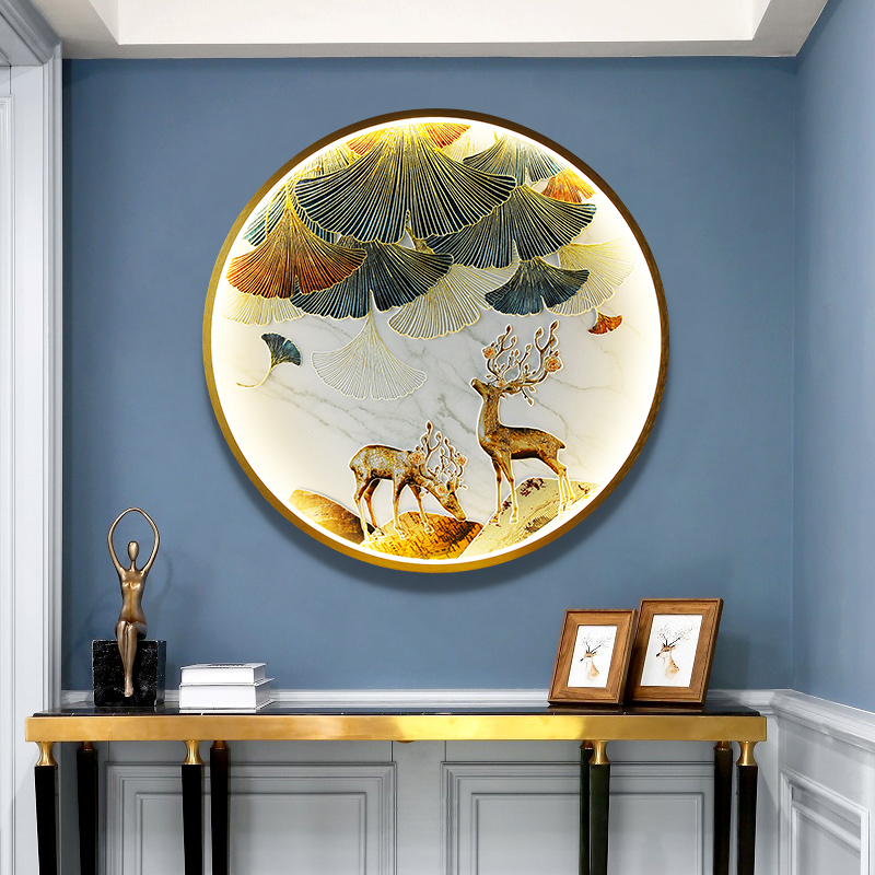Three Dimensional Relief Entryway Decorative Painting Lamp Circular Background Wall Landscape Mural Lamp - Image 8